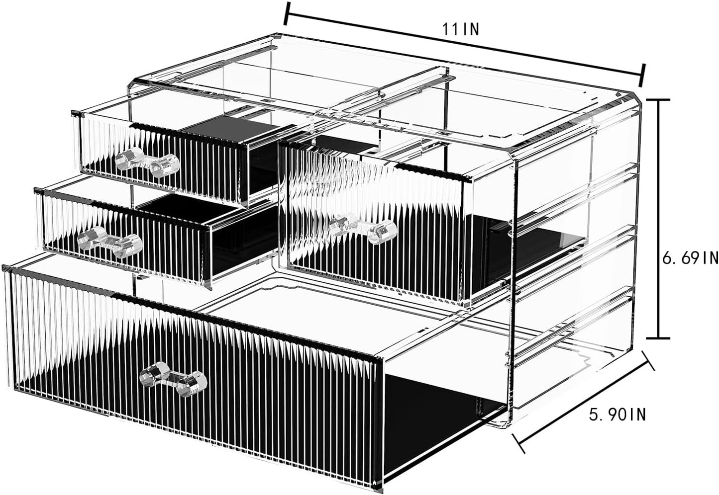 ZHIAI Stackable Storage Drawers, Acrylic Bathroom Counter Organizer Clear Makeup Organizers for Vanity, Kitchen Cabinets, Bathroom, Undersink, Home Organization and Storage (4 Drawers, Pattern B)-FemmiqueWomen