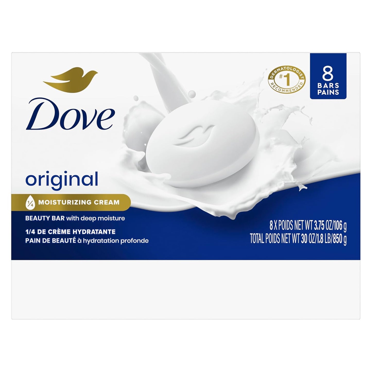 Dove Beauty Bar Soap Original 8 Count for Soft, Smooth Skin, with 1/4 Moisturizing Cream 3.75 oz-FemmiqueWomen