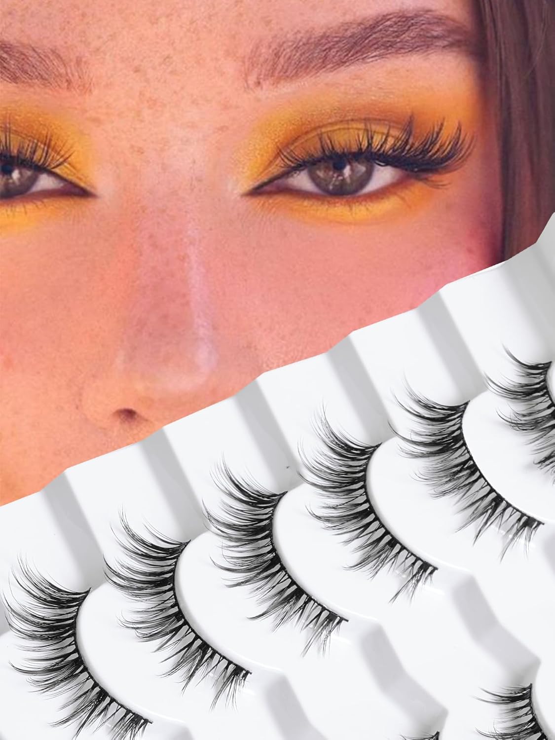 Manga Lashes Wispy 14mm False Eyelashes Natural Look Cat Eye Lashes Strips 0.1mm Thin Band Anime Eyelash 3D Volume Manhua Lash Pack C Curl Eyelashes 7 Pair Siligli-FemmiqueWomen