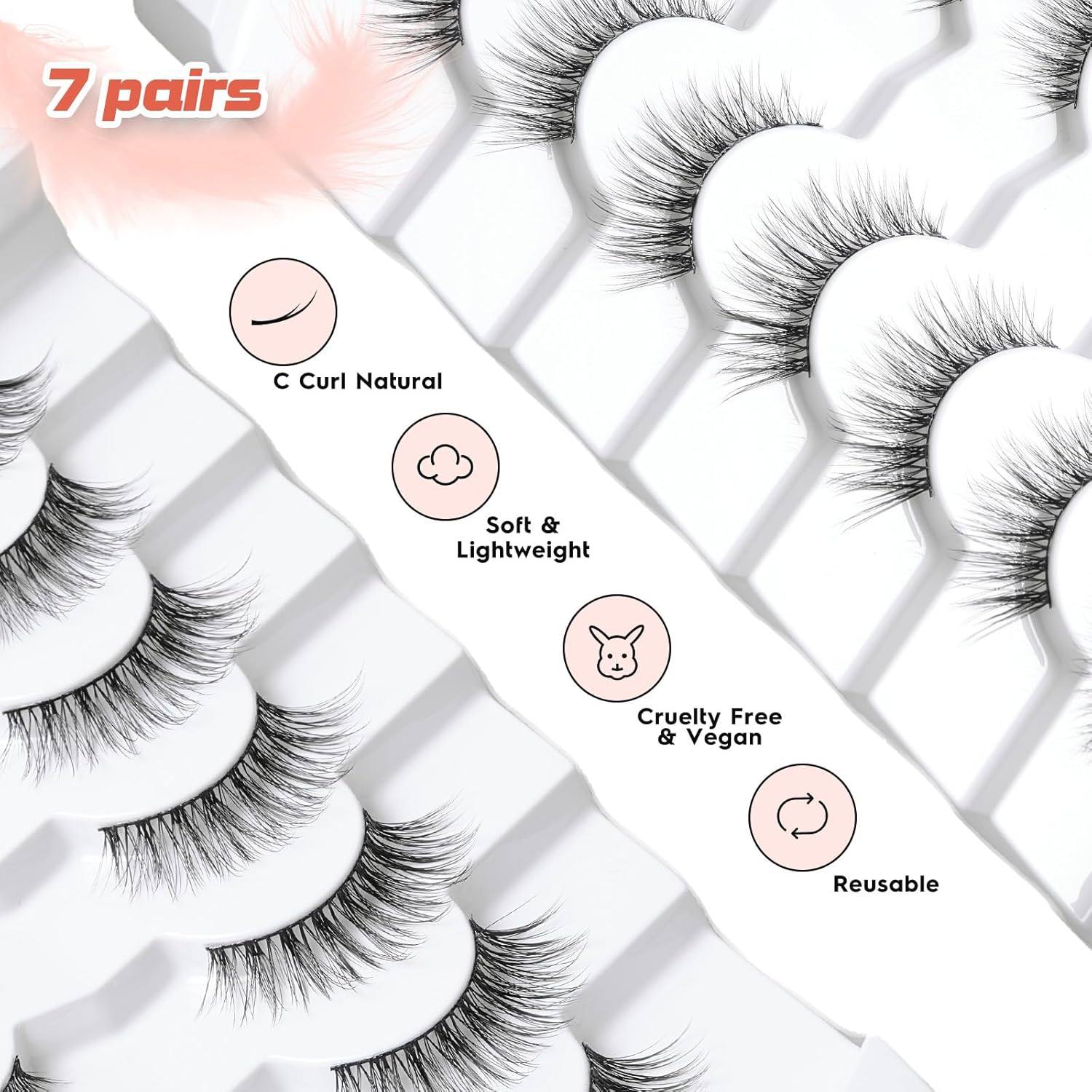 Wispy Cat Eye Lashes False Eyelashes Natural 15MM Strip Eyelashes Thin Band False Lashes 3D Volume Fake Lashes 7 Pair Soft Lash Pack Siligli-FemmiqueWomen