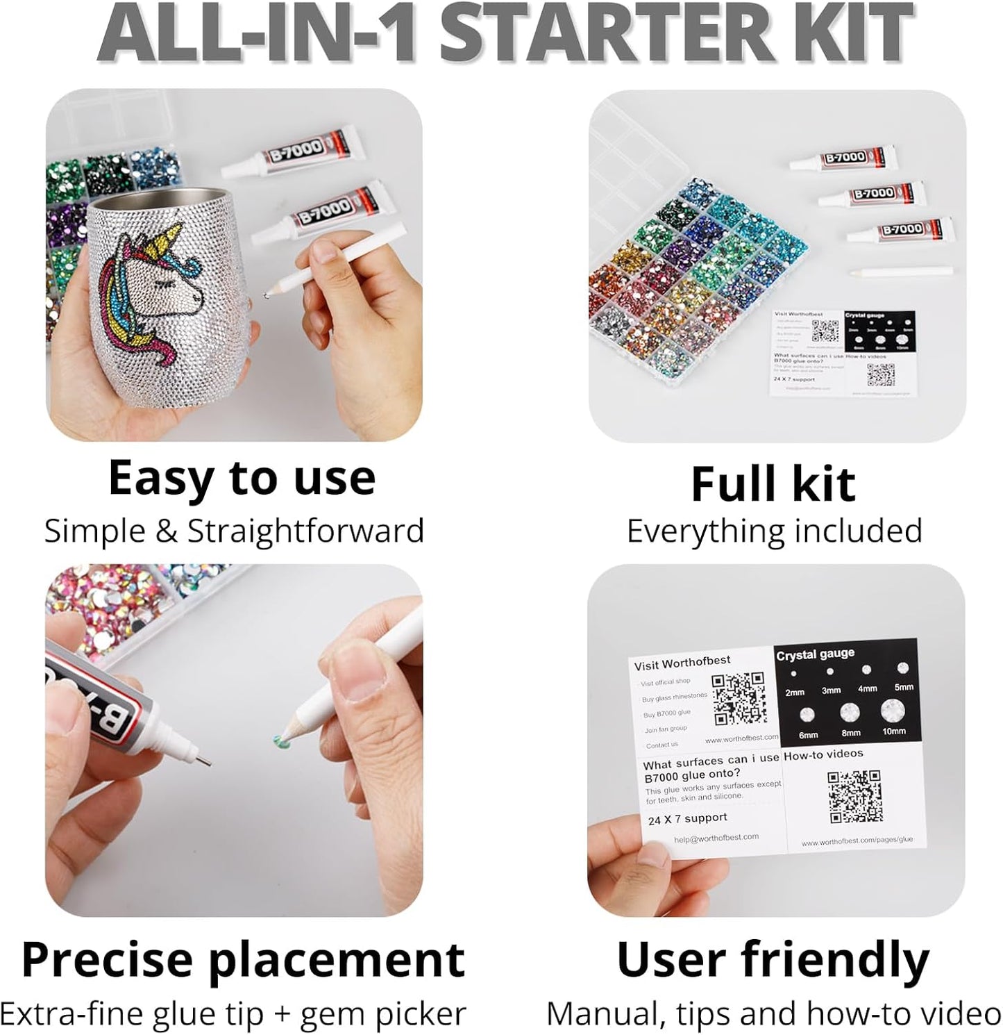 30000Pcs Resin Rhinestones Set for Crafting Bedazzling, Grey Flatback Gems Jewels for Crafts Clothes Shoes Fabric Outfit Nails Makeup, Gray Flat Back Crystal 2-6mm with b 7000 Glue-FemmiqueWomen