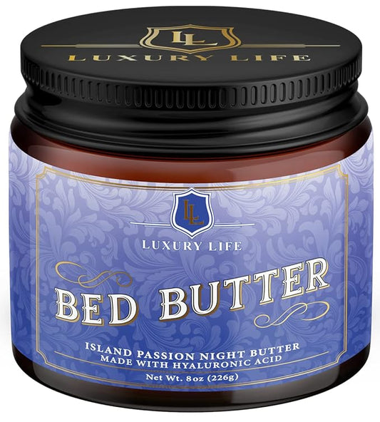 LUXURY LIFE Bed Butter - Irresistibly Fragranced Mood-Enticing Butter Infused with Hyaluronic Acid. Extra Rich Calming Nighttime Moisturizer for Sensual Stimulating Experience (Island Passion, 8 oz)-FemmiqueWomen