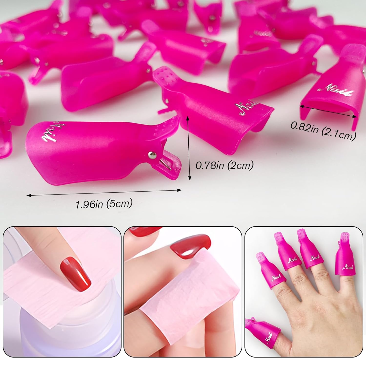 20-Piece UV Gel Polish Remover Wrap Tool in Pink-Professional Acrylic Nail Art Soak Off Cap Clips-FemmiqueWomen