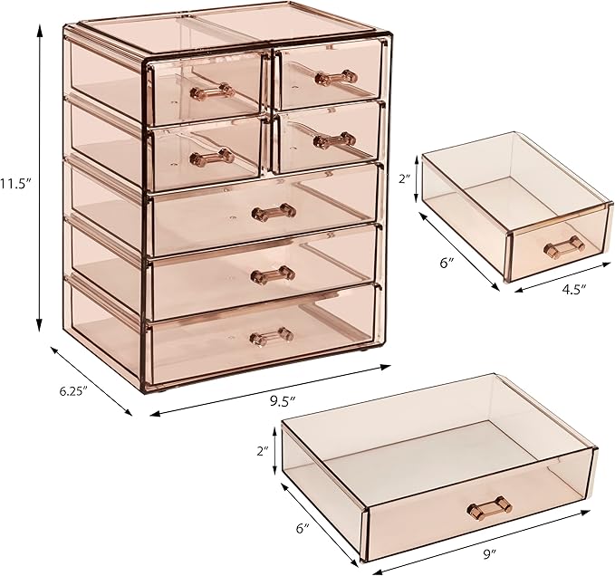 Sorbus Acrylic Makeup Organizer - Organization and Storage Case for Cosmetics Make Up & Jewelry - Big Clear Makeup Organizer for Vanity, Bathroom, College Dorm, Closet, Desk (3 Large, 4 Small Drawers)-FemmiqueWomen