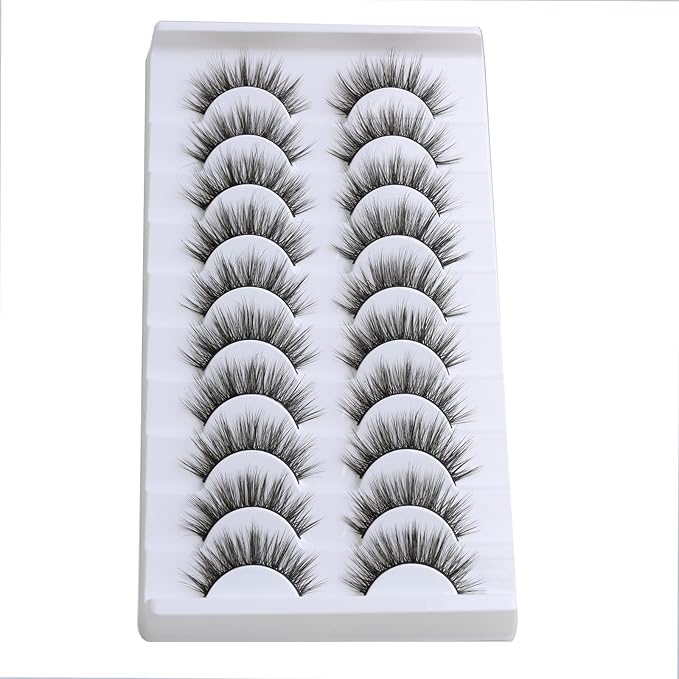 SUNWELL False Eyelashes 14mm Mink Lashes Natural Look 3D Faux Mink Lashes Manga Lashes Strips Soft Wispy Luxury Volume Fake Lashes 10 Pairs Pack-FemmiqueWomen