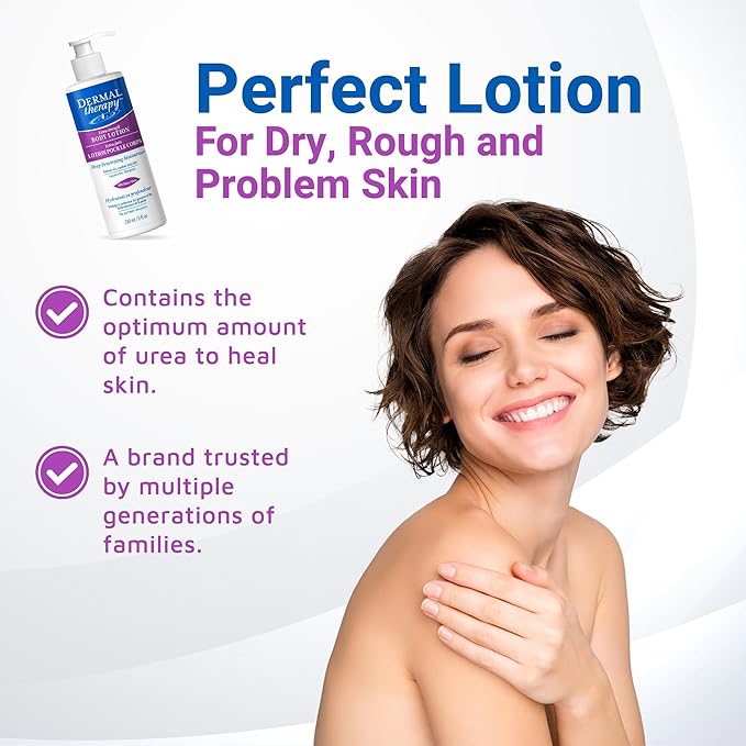 Dermal Therapy Extra Strength 5% AHA 10% Urea Body Lotion - Healing for Extremely Dry, Cracked Skin - Fragrance-Free - Sensitive Skin, Diabetes & Medication-Induced Dryness - 8 fl oz / 240 ml-FemmiqueWomen
