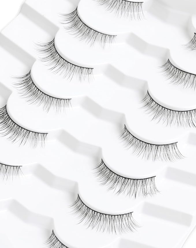 Onlyall Natural Lashes Wispy Lashes Natural Look False Eyelashes Natural Flared Eyelashes False Eye Lashes Soft Fluffy Lashes 7 Pairs DK32, Black-FemmiqueWomen