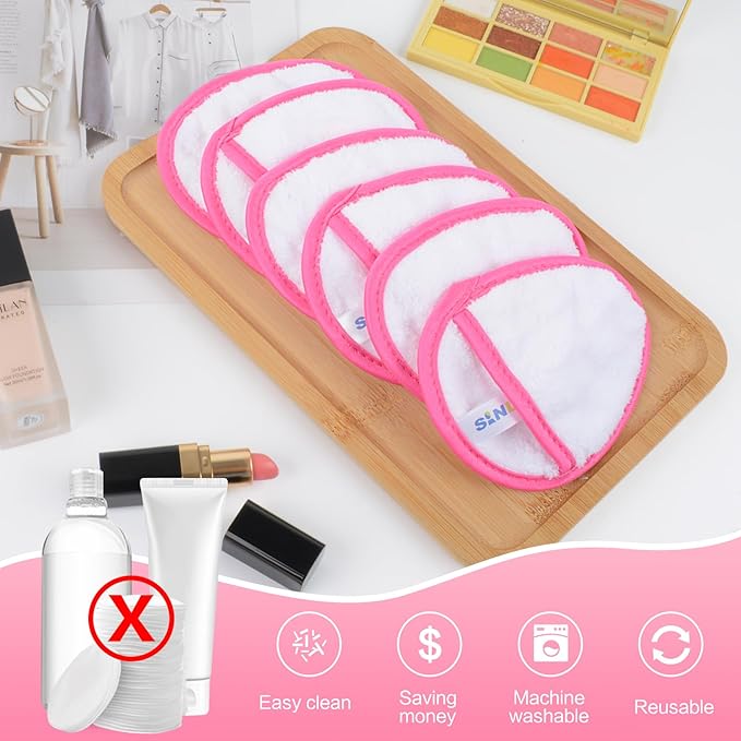 SINLAND Reusable Makeup Remover Pads For Face,Eye,Lips Microfiber Gentle Facial Cleansing Cloths for All Skin Types Friendly for Makeup Remover With Laundry Bag 5.1inchx3.93inch White Pack of 6-FemmiqueWomen