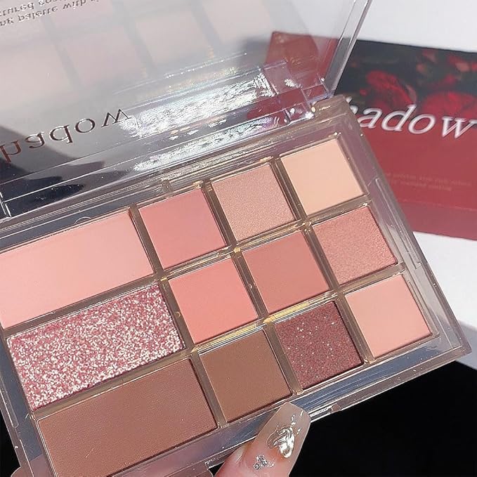 12 Girds Colorful Matte Shimmer Eyeshadow Palette for Eye Makeup,High Pigmented Eye Shadow Primers Powder Palet de sombras de ojos 12-B-FemmiqueWomen