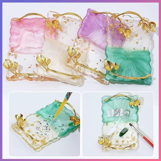 2023 Retro Nail Art Palette, Nail Painting Mixed Color Palette with Leaves Handle, Nail Holder Gel Color Makeup Display Board Pallet (Purple)-FemmiqueWomen