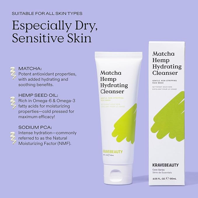 KraveBeauty Double Cleanse Duo, Makeup Re-Wined + Matcha Hemp Cleanser, Gentle Makeup Remover & Hydrating Cleanser, Hydrates and Preps Skin, Vegan & Cruelty Free, 3.38 fl oz 4.05 fl oz-FemmiqueWomen