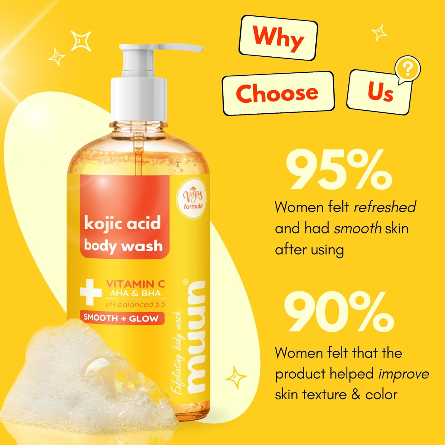 Muun Body Wash with AHA&BHA Exfoliating, 16.9 Fl Oz/500ml Prevent Ingrown Hair Even Skin Tone Underarm Bikini, Smoothe & Soften Body Wash-FemmiqueWomen