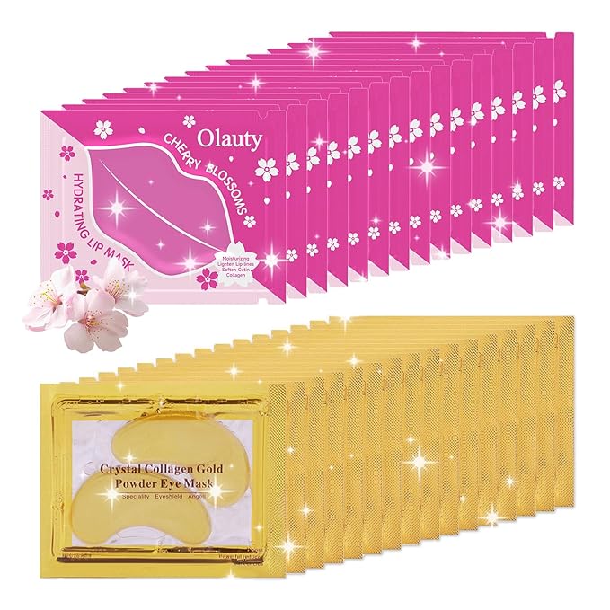 30 Pairs Lip Masks & Eye Mask, 24K Gold Gel Crystal Collagen Eye Patches for Puffy Eyes and Dark Circles Eyes, Effectively Nourishes the Lip & Eye Skin, Reducing Wrinkles and Fine Lines-FemmiqueWomen