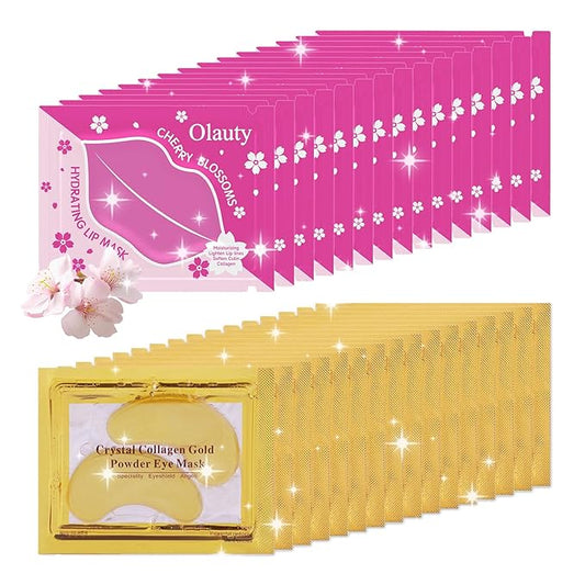 30 Pairs Lip Masks & Eye Mask, 24K Gold Gel Crystal Collagen Eye Patches for Puffy Eyes and Dark Circles Eyes, Effectively Nourishes the Lip & Eye Skin, Reducing Wrinkles and Fine Lines-FemmiqueWomen