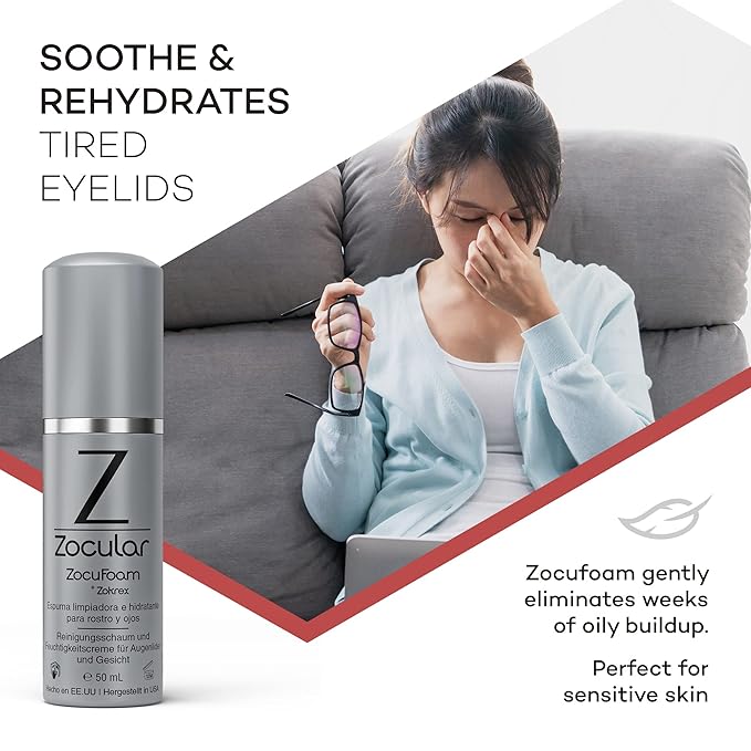 ZocuFoam Eyelid Cleanser - Foaming Eyelid Scrub - Natural pH Balanced Solution - 1.7 FL OZ (50mL)-FemmiqueWomen