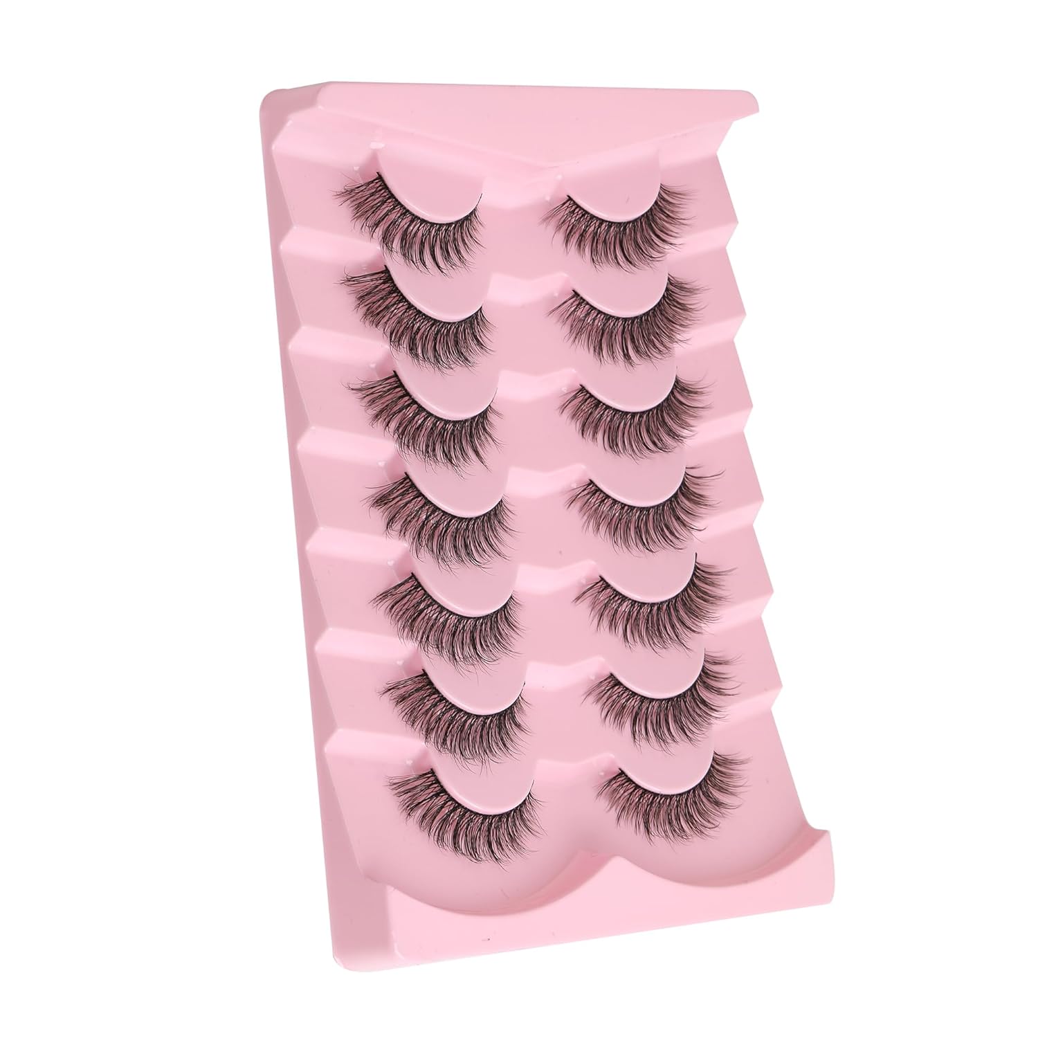 Eyelashes Natural Cat Eye Lashes 16mm Flase Eyelashes Flared Strip Lashes Fluffy False Lashes That Look Like Extensions C Curl Wispy Lashes Siligli Soft Lashes Pack 7 Pair-FemmiqueWomen
