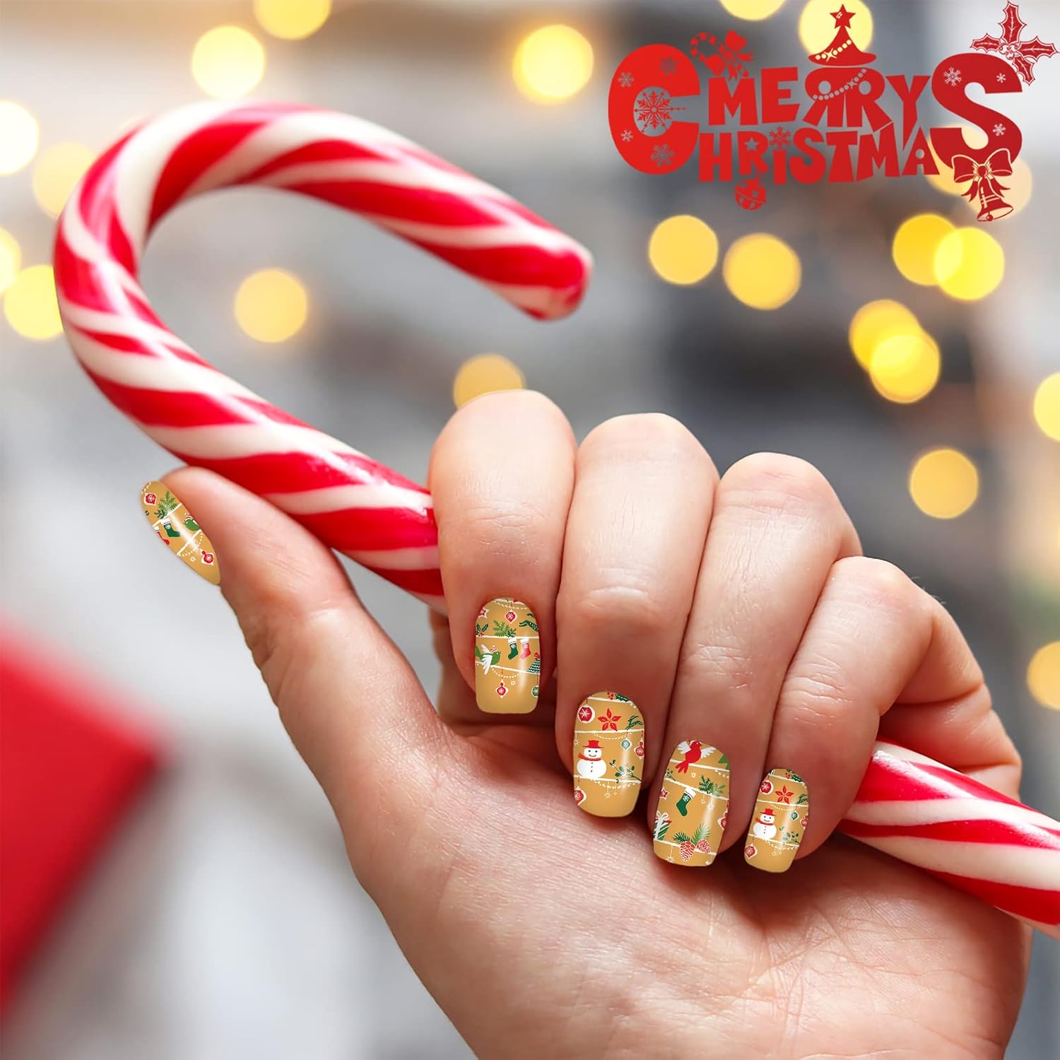 12 Sheets Christmas Nail Wraps Full Stickers Nail Polish Strips, DIY Self-Adhesive Nail Art Glitter Decals Santa Claus Reindeer Xmas Hat Pattern with 2 Piece Nail Files for Party Decor (168 Pieces)-FemmiqueWomen