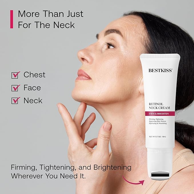 Retinol Neck Firming Cream with Cooling & Massaging Roller Applicator - Hydrates, Lifts, Smoothes Wrinkles, Fine Lines & Tightens Sagging Skin with Niacinamide & Hyaluronic Acid, 1.7oz/50g-FemmiqueWomen