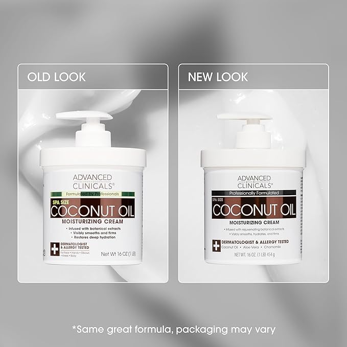 Advanced Clinicals Coconut Oil Body Cream For Women & Men | Hydrating Coconut Lotion For Extremely Dry Skin | Visible Anti Aging Body Butter Skin Care Balm Moisturizer For Hand, Heel, Feet, 16oz, 2PC-FemmiqueWomen