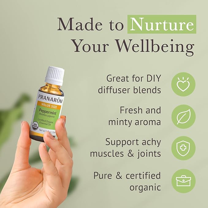 Pranarom USDA Certified Organic Peppermint Essential Oil (30ml), 100% Pure Undiluted Therapeutic Grade from India for Aromatherapy, Diffuser, Topical, Cooling, Massage & Relaxation-FemmiqueWomen