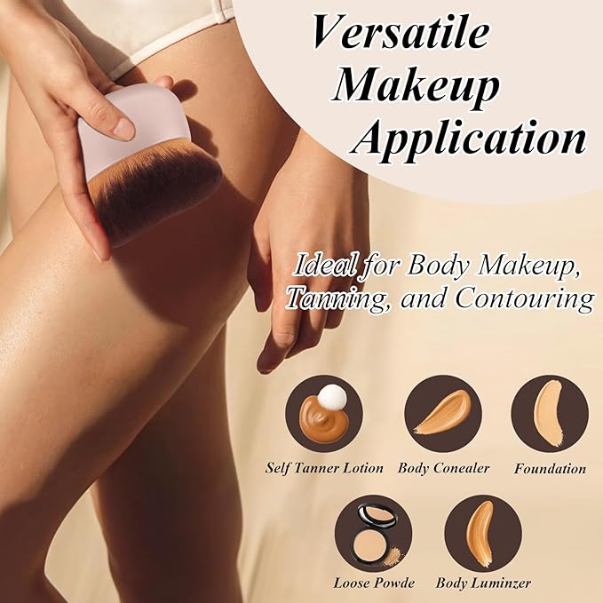 75MM Extra Large Self Tanner Kabuki Makeup Brush – Ultra Soft Dense Vegan Bristles for Body Makeup, Bronzer & Foundation–Applies Tanning Mousse, Lotion & Self Tanner–Khaki, Wet & Dry-FemmiqueWomen