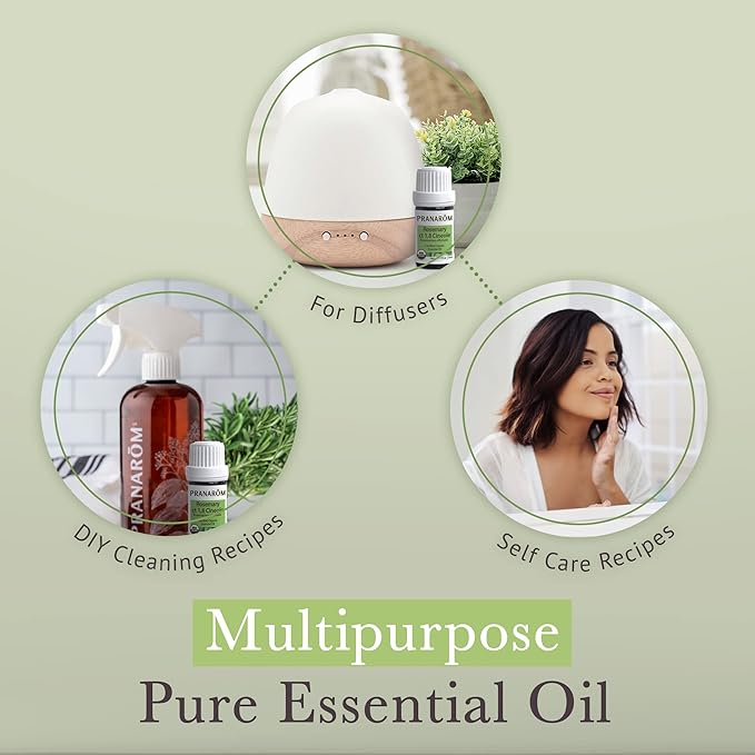 Pranarom USDA Certified Organic Rosemary Cineole Essential Oil (5ml), 100% Pure Undiluted Therapeutic Grade from Tunisia for Aromatherapy, Diffuser, Meditation, Massage, Relaxation-FemmiqueWomen