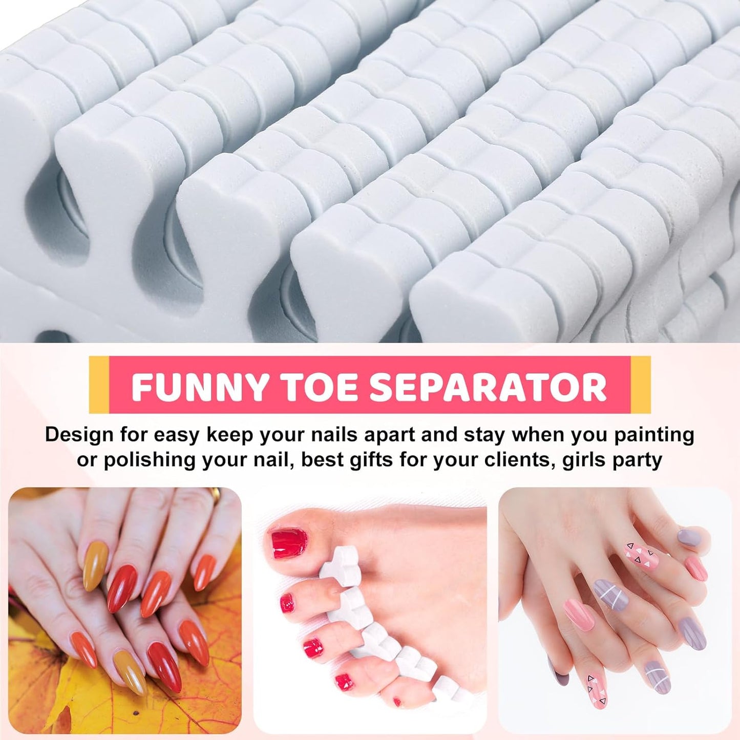300 Pcs Sponge Toe Separators for Nail Polish Bulk Finger Separators Toe Divider Spacer Pedicure Correct Foot Manicure Coating Gel Painting Soft Pedicure Supplies for Men Women, White-FemmiqueWomen