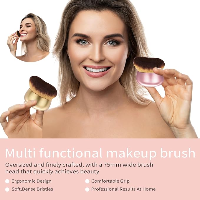 Extra Large Body Makeup Brush For Self Tanner,Leg Makeup &Bronzer Blend,75 mm Wide-headed Kabuki Brush Provides More Even& Pretty Application, Sunscreen Face&Back Makeup Brush,Wet&Dry Use-Matte (Pink)-FemmiqueWomen