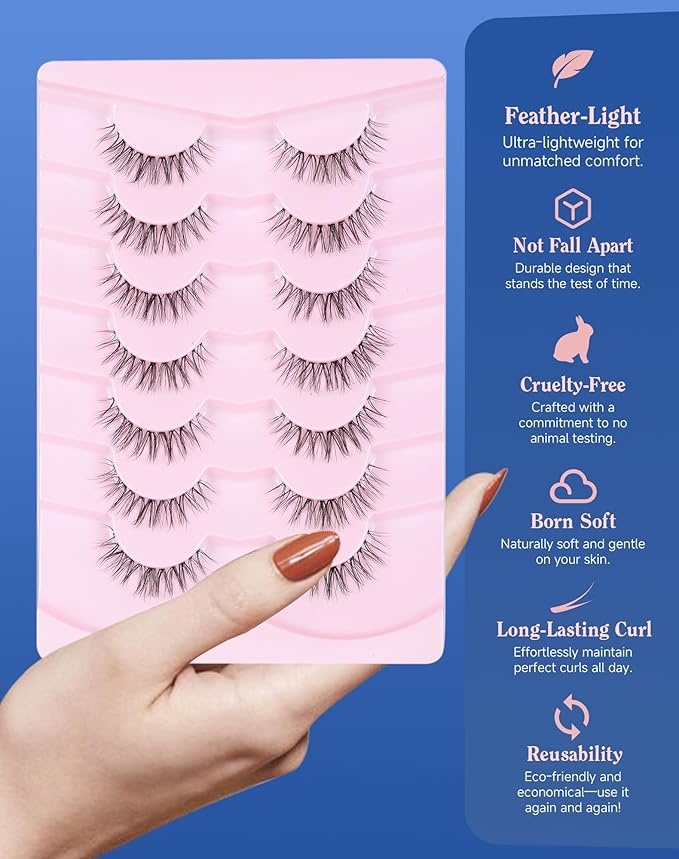 Lashes Wispy Short Eyelashes Natural Look False Eyelashes Strip Eye Lash Soft Lashes Fluffy Pack 7 Pairs Everyday Lash SF-03-FemmiqueWomen