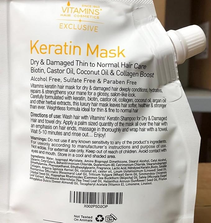 VITAMINS hair cosmetics Keratin Hair Mask - Deep Repair Conditioner with Biotin & Castor Oil - For Damaged, Dry, Curly, Straight, Thin & Fine Hair - Intense Collagen Protein Treatment-FemmiqueWomen