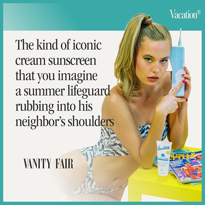 Vacation Classic Sunscreen Lotion SPF 50 & Air Freshener Bundle, Water-Resistant, Lightweight, Transparent on All Skin Tones, Dermatologist-Tested, Vegan, Travel Size, 3.4 Fl. Oz.-FemmiqueWomen