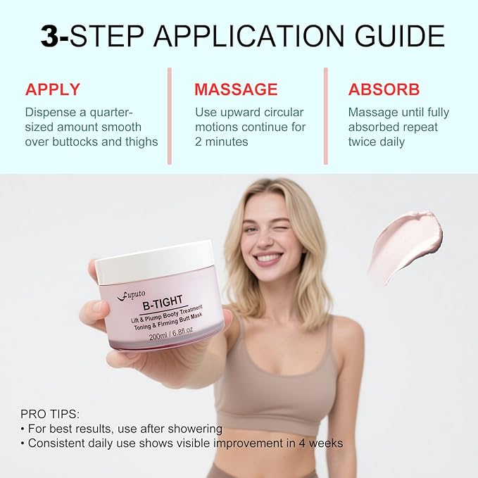 B-TIGHT Body Cream, 200ml Leave-On Booty Enhancing Mask, Firming & Moisturizing Cream, Leave-On Cellulite Mask - Improves Skin Tightness in Buttock Area, Lift sagging skin - 6.76 oz-FemmiqueWomen