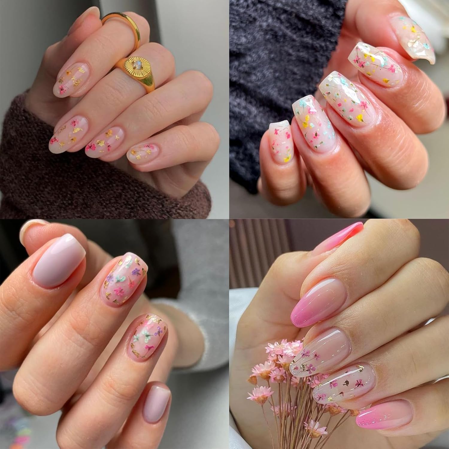 1 Box of Dried Flower Nail Stickers, Colored Dried Flower Nail Stickers, mini Real Flowers, Natural Flowers, 3D Baby's Breath Floral Art, Ladies and Girls DIY Nail Art Decoration-FemmiqueWomen