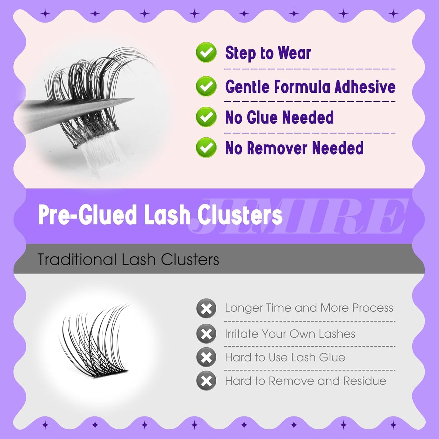 JIMIRE Self Adhesive Eyelashes Manga Lash Clusters Natural Look 10-14MM Wispy Pre Glued Lashes Clusters No Glue Needed D-Curly Natural Cluster Lashes Reusable Invisible Band Press on Lashes-FemmiqueWomen