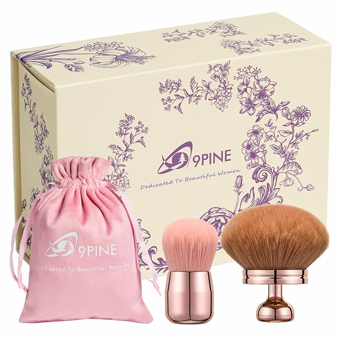Extra Large Kabuki Brush Set for Body and Face, for blush, loose powder manicure multi-functional and tanning, Gift for women with Velvet Bag(RoseGold 2pcs)-FemmiqueWomen