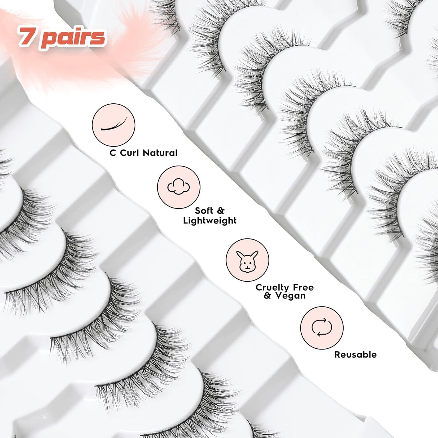 Lashes Wispy Eyelashes False Eyelashes 10MM Short Lash Thin Band Strip Lashes Natural Lashes 3D Volume Eyelashes Soft False Lashes 7 Pair Siligli-FemmiqueWomen