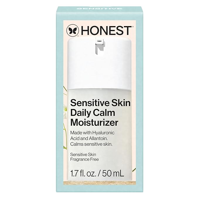 Honest Beauty Sensitive Skin Daily Calm Lightweight Moisturizer | Reduces Redness, Hydrates, + Calms Skin | Hypoallergenic, Fragrance Free, Vegan | 1.7 fl oz-FemmiqueWomen