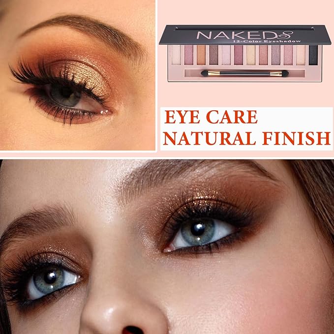 12 Color Naked Eyeshadow Palette,Pearly Earth Color Eyeshadow,Natural Shimmer Eyeshadow Palette,Professional Waterproof and Smudge Proof Eye Shadow Palette Kit,Eye Makeup Set for Women（B）-FemmiqueWomen