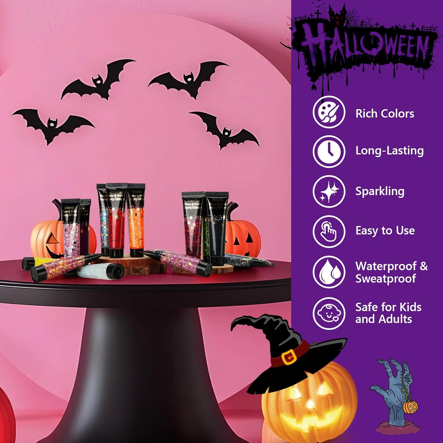 14 Colors Body Glitter,Face Glitter Makeup for Kids Women,Sparkly Chunky Hair Glitter for Eye Lip Nails,Mardi Gras Glitter Makeup Face Paint,Singer Concerts Disco Rave Festival Accessories-Hallowmas-FemmiqueWomen