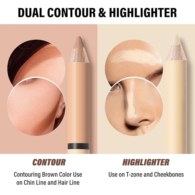 2 in 1 Cream Bronzer and Highlighter Stick,Cream Dual-Ended Highlight Contour Stick,Long Lasting & Waterproof Face Brighten Make up Pen-FemmiqueWomen