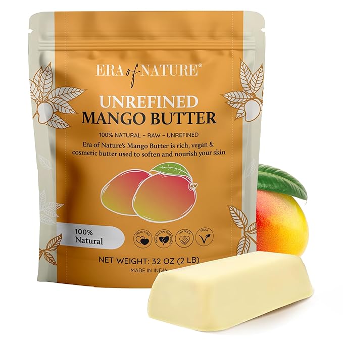 era of nature Organic Unrefined Raw Mango Body Butter Block 32oz - Moisturizing Mango Seed Raw Butter Bar for Skin & Hair, DIY Lip Balm Base, Cream, Soap & Lotion Making Supplies, Personal Skincare-FemmiqueWomen