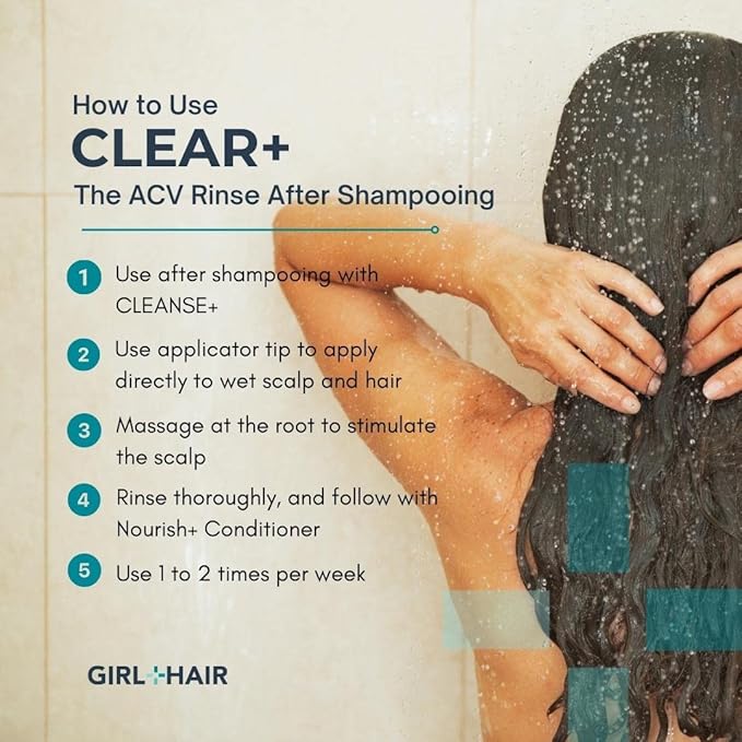 G+H CLEAR+ Apple Cider Vinegar Rinse | Clarifying Formula to Remove Buildup, Prevent Dandruff & Itchiness | For Healthy, Shiny & Soft Hair | Sulfate & Paraben-Free | 10.1 Fl Oz-FemmiqueWomen
