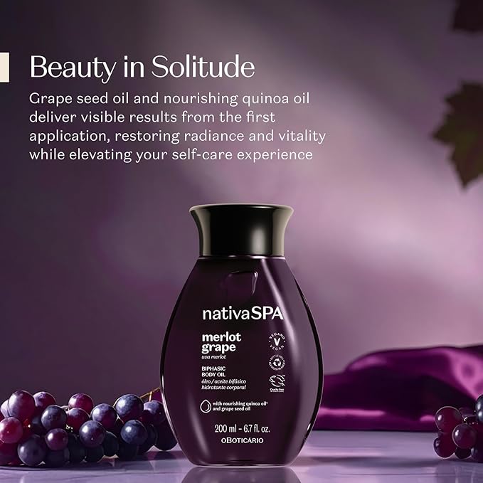Nativa SPA by O Boticário Merlot Grape Biphase Body Oil, with Quinoa & Grapeseed Oils, Silky Glow with Hydration, 6.7 Ounce (200ml)-FemmiqueWomen