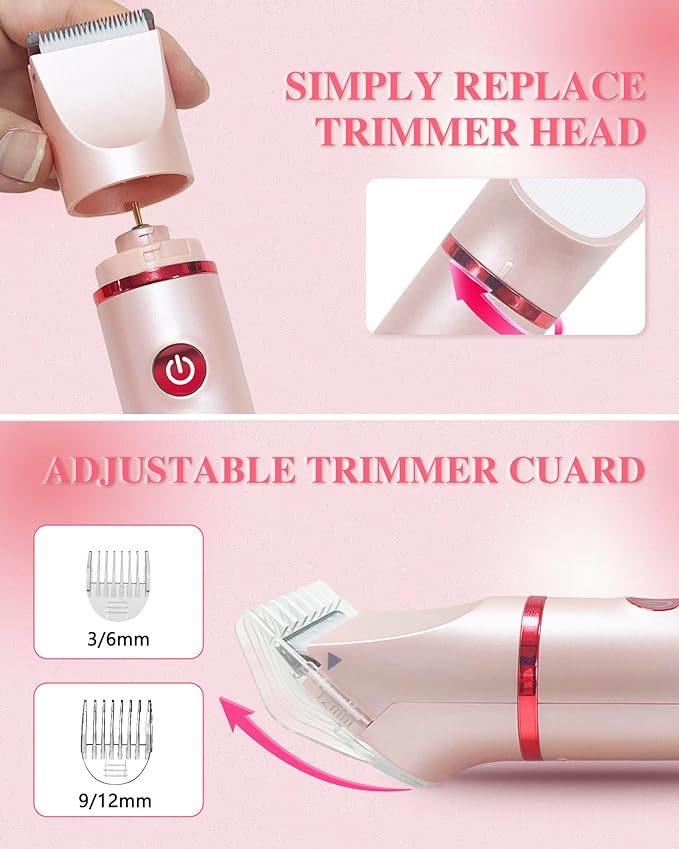 3-in-1 Bikini Trimmer for Women, Electric Razors Shaver for Public Hair - Rechargeable Body Hair Trimmer, Portable Detachable Removal Kit, lPX7 Waterproof Lightweight with LED Display, Gift for Women-FemmiqueWomen