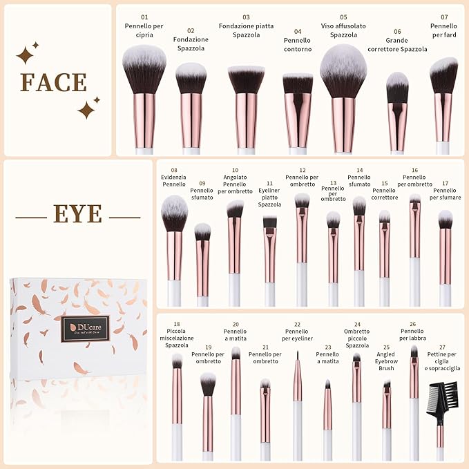 DUcare Makeup Brushes Set Professional 27Pcs Makeup Brushes Premium Synthetic Kabuki Foundation Blending Face Powder Blush Concealers Eye Shadows Make Up Brushes Kit White-FemmiqueWomen