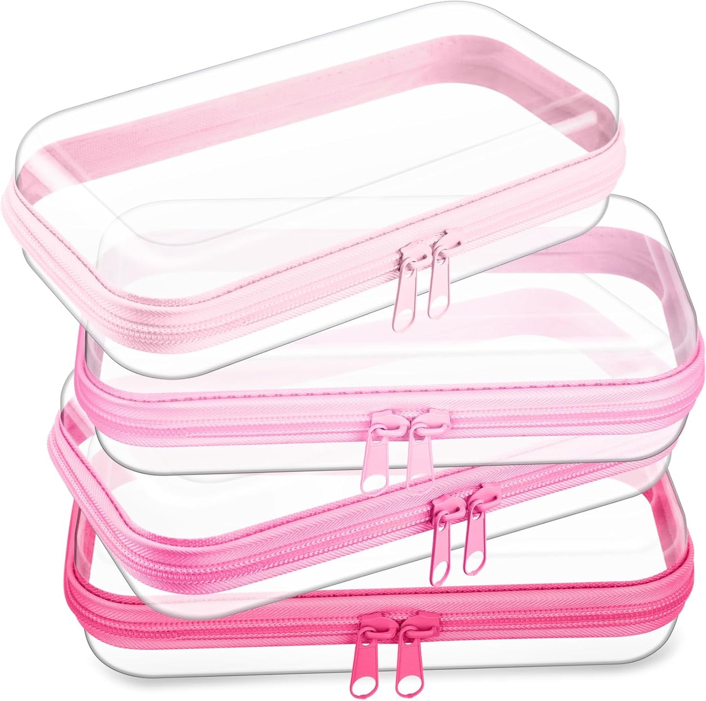 Hoolerry 4 Pcs Hard Clear Zipper Case Makeup Bags Plastic Pencil Pouch Transparent Storage Box Containers for Cosmetics, Snacks, Building Blocks, Puzzles(Pink,7.5 x 3.9 x 2 in)-FemmiqueWomen