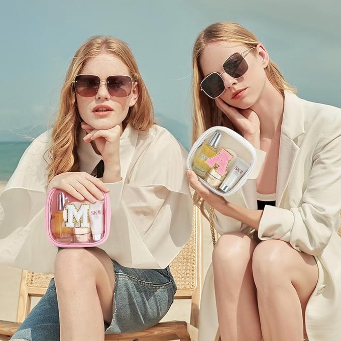 YOOLIFE Initial Make Up Bag Travel Toiletry Bag, Clear Makeup Bag Preppy Cosmetic Bags Organizer Travel Essentials Gifts for Women Teen Girlfriend Teacher Mom Birthday Mothers Day Gifts White K-FemmiqueWomen