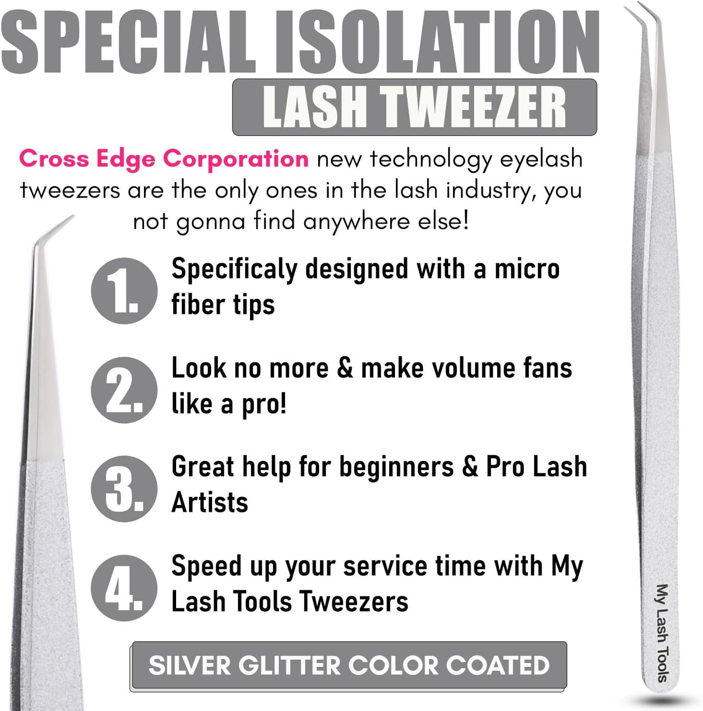 Isolation Tweezer Eyelash Extension Curved Degree Tweezers for Isolation – 14cm Japanese Stainless Steel, Best for Individual Isolation & Classic Lashes Eyelash Twisers (Silver Pantone)-FemmiqueWomen
