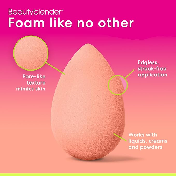 Beautyblender® | Papaya Beauty Blender Makeup Sponge, Super-Soft Foam Easily Blends Foundations, Powders & Creams, Made in USA, Reusable, Washable, Streak Free Application, Vegan, Cruelty Free-FemmiqueWomen