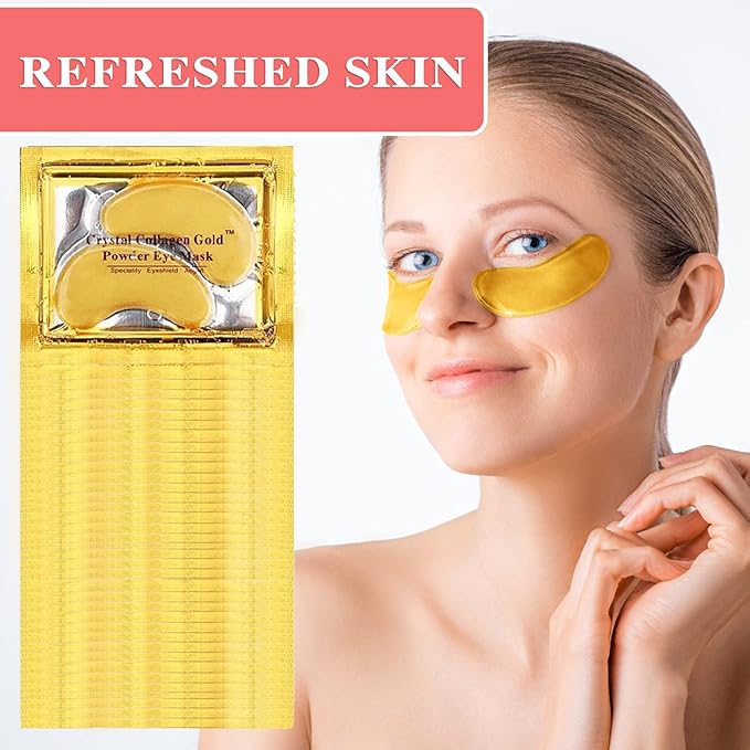 30 Pairs 24K Gold Under Eye Patches,Crystal Collagen Under Eye Mask,Puffy Eyes and Dark Circles Treatments,Moisturising&Hydrating Under Eye Patch Pads for Reducing Fine Lines Eye Bags(Gold)-FemmiqueWomen